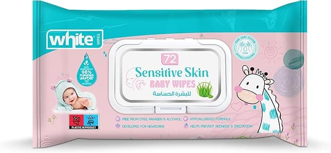 White Baby wipes 72pc Sensitive Skin