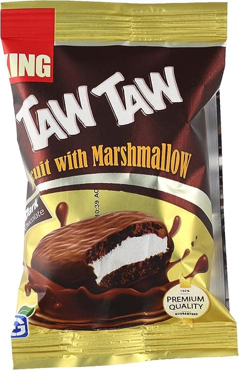 Tawtaw cocoa biscuits filled with marshmallow & coated with cocoa
